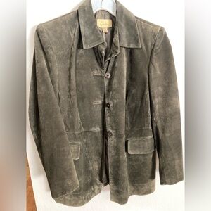 Caslon Dark Olive Green Suede Leather Jacket Size Small Petite